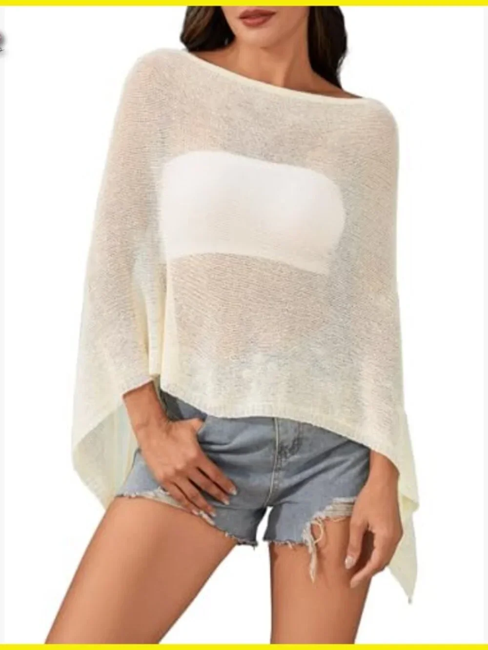 Sheer Crochet Drop Shoulder Poncho Sweater Top Summer Beach Cover Up Boho